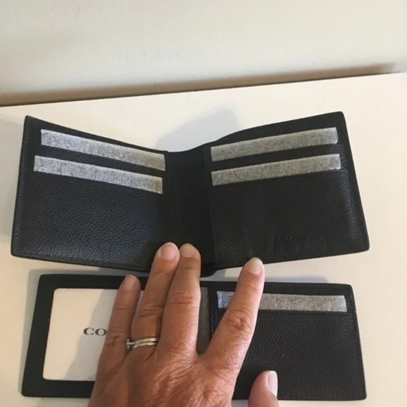 Men’s black leather Coach 3 in 1 wallet NWT. ID card holder slides out - Picture 9 of 16